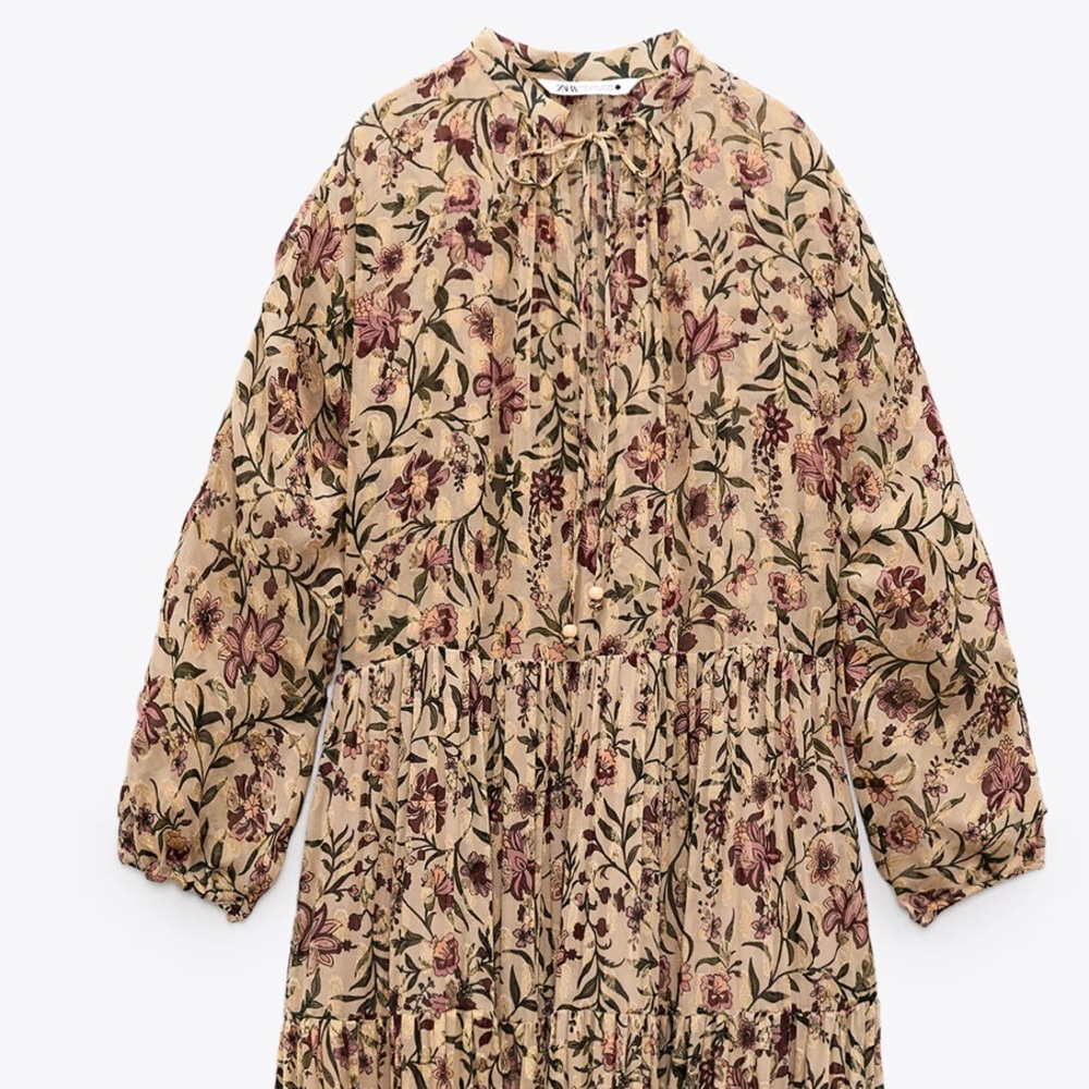 Zara floral midi dress with metallic thread